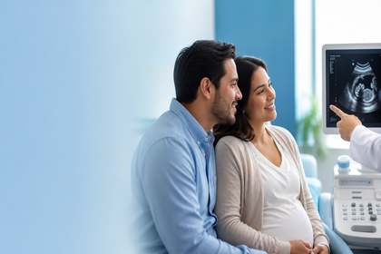 Pareja embarazada durante una consulta prenatal