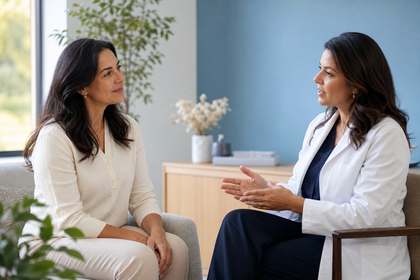 Mujer en consulta durante el climaterio y la menopausia