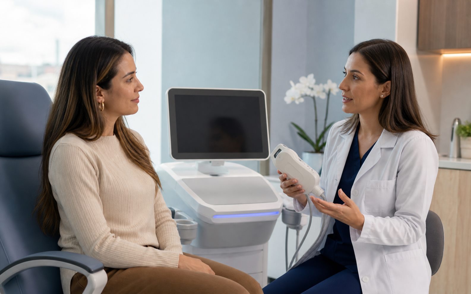Consulta médica informativa sobre tecnología HIFU para salud íntima
